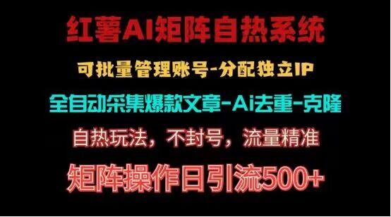 红薯矩阵自热系统,独家不死号引流玩法!矩阵操作日引流500+-佳佳云创网