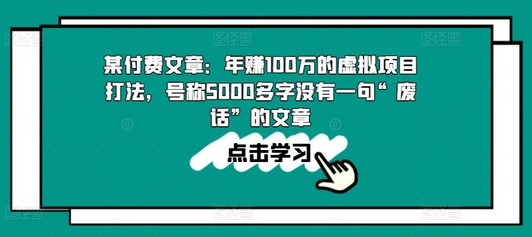 某付费文章:年赚100w的虚拟项目打法,号称5000多字没有一句“废话”的文章-佳佳云创网