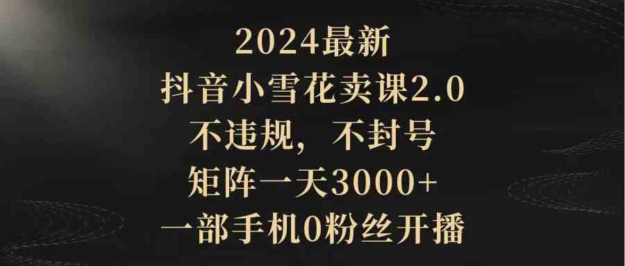(9639期)2024最新抖音小雪花卖课2.0 不违规 不封号 矩阵一天3000+一部手机0粉丝开播-佳佳云创网
