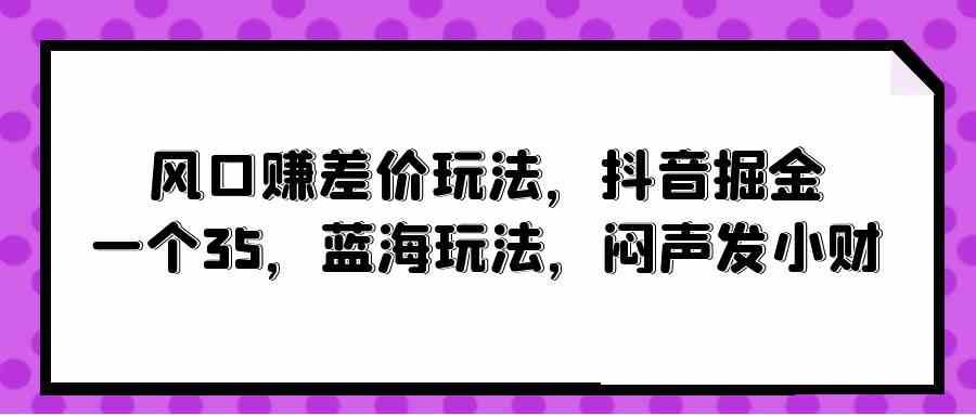 (10022期)风口赚差价玩法,抖音掘金,一个35,蓝海玩法,闷声发小财-佳佳云创网