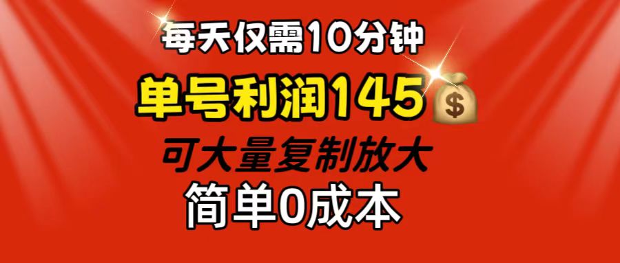 (12027期)每天仅需10分钟,单号利润145 可复制放大 简单0成本-佳佳云创网