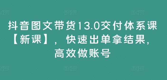抖音图文带货13.0交付体系课【新课】,快速出单拿结果,高效做账号-佳佳云创网