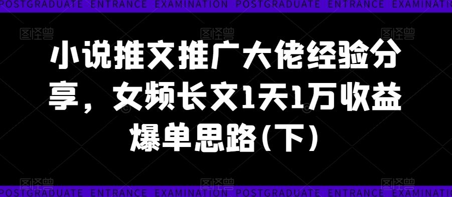 小说推文推广大佬经验分享,女频长文1天1万收益爆单思路(下)-佳佳云创网