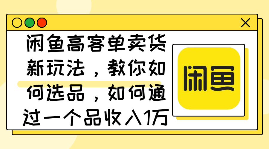 (12387期)闲鱼高客单卖货新玩法,教你如何选品,如何通过一个品收入1万+-佳佳云创网