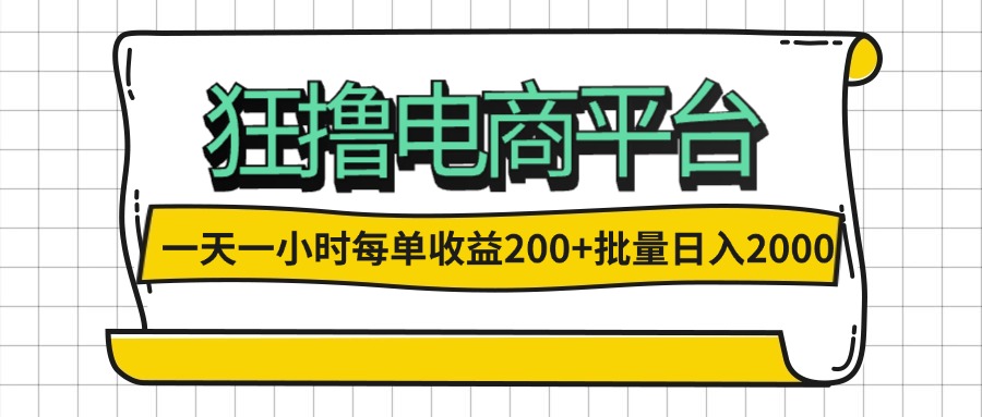 (12463期)一天一小时 狂撸电商平台 每单收益200+ 批量日入2000+-佳佳云创网