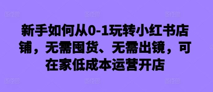 新手如何从0-1玩转小红书店铺,无需囤货、无需出镜,可在家低成本运营开店-佳佳云创网