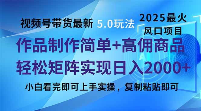 (14191期)视频号带货最新5.0玩法,作品制作简单,当天起号,复制粘贴,轻松矩阵…-佳佳云创网