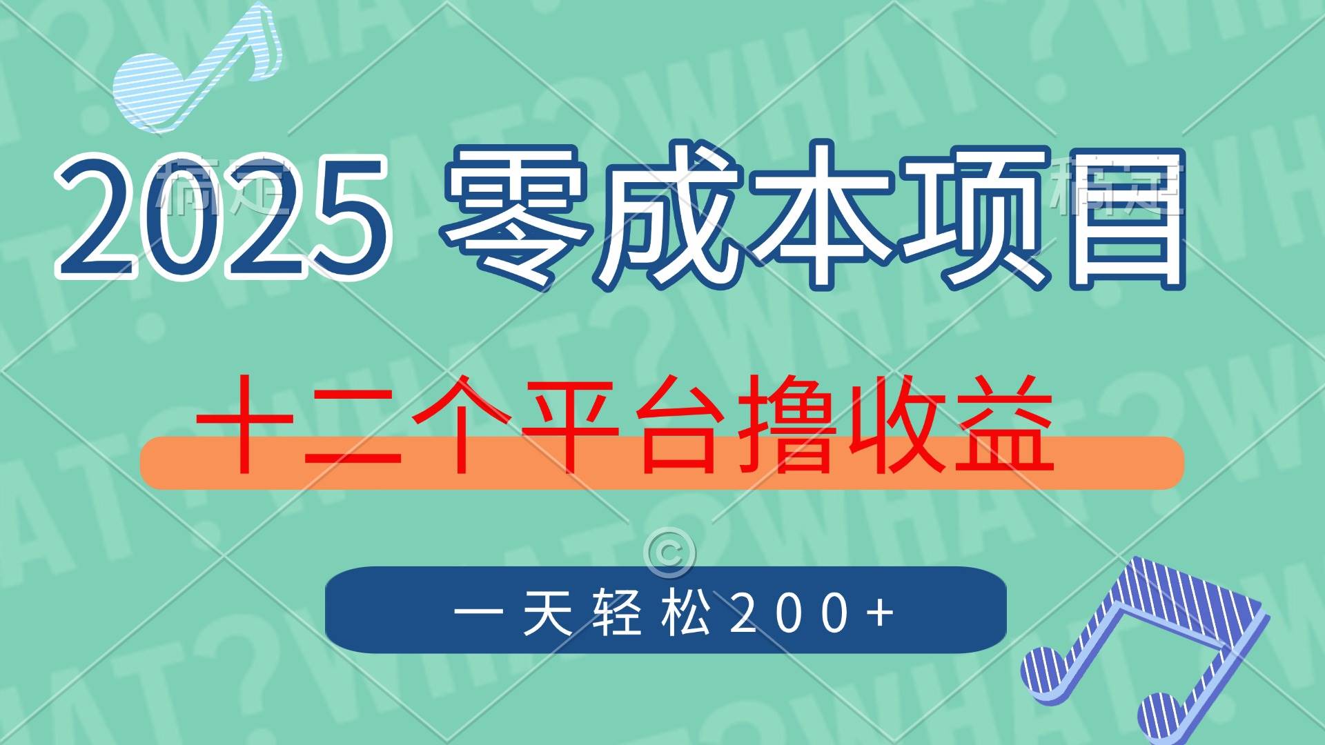 (14302期)2025年零成本项目,十二个平台撸收益,单号一天轻松200+-佳佳云创网