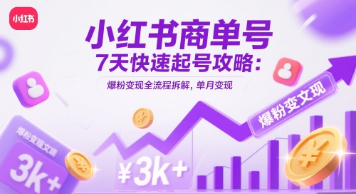 小红书商单号7天快速起号攻略:爆粉变现全流程拆解,单月变现3k+-佳佳云创网