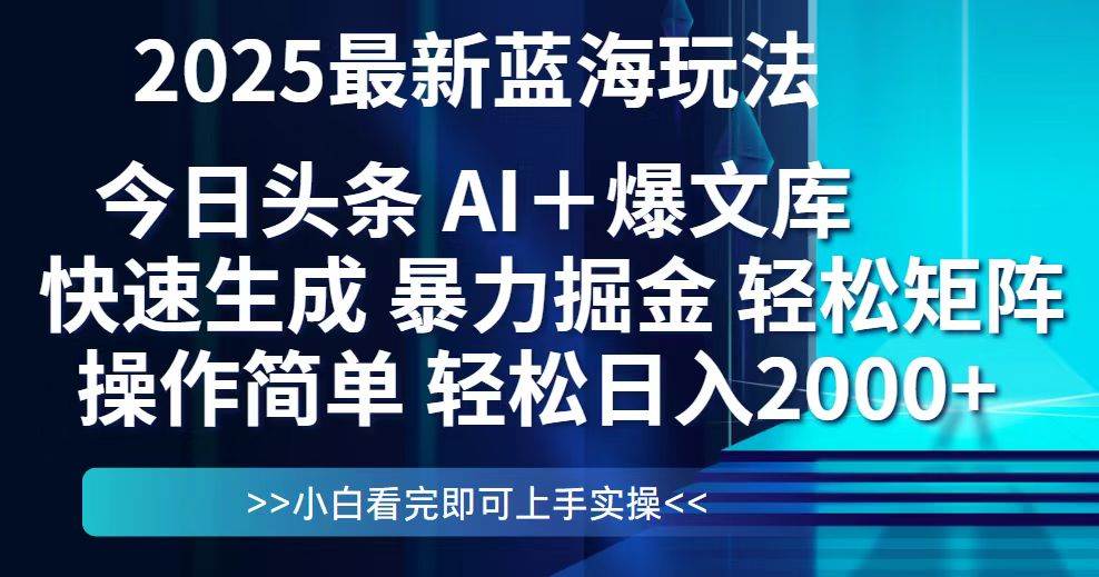 (14805期)今日头条2025最新蓝海玩法,思路简单,复制粘贴,轻松实现矩阵日入2000+-佳佳云创网
