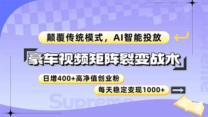 (14903期)豪车视频矩阵裂变战术,颠覆传统模式,AI智能投放,日增400+高净值创业…-佳佳云创网