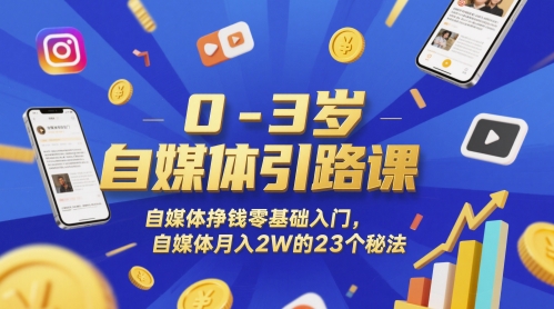 0-3岁自媒体引路课,自媒体挣钱零基础入门,自媒体月入2W的23个秘法-佳佳云创网