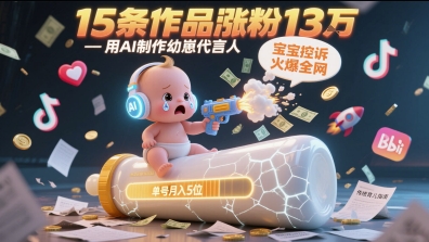 用AI制作幼崽代言人,宝宝的控诉火爆全网,15条作品涨粉13W,单号月入5位数实操教程-佳佳云创网