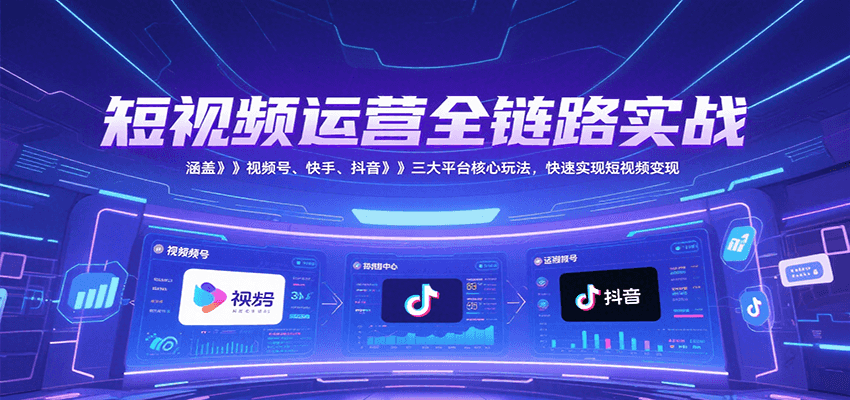 短视频运营全链路实战,涵盖视频号、快手、抖音三大平台核心玩法,快速实现变现!-佳佳云创网
