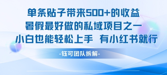 单条贴子带来5张的收益,暑假最好做的私域项目之一,小白也能轻松上手,有小红书就行-佳佳云创网