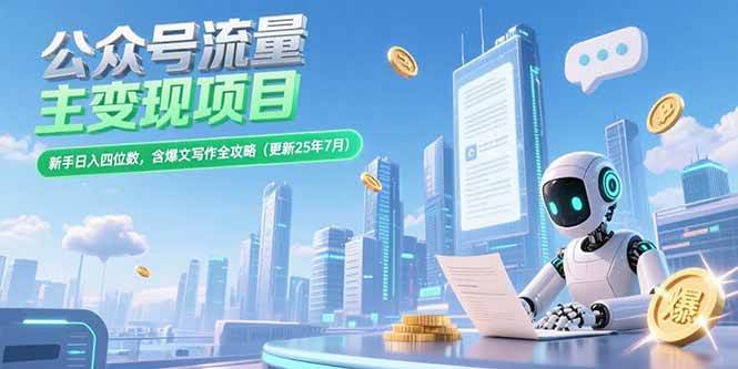 (15412期)公众号流量主变现项目,新手日入四位数,含爆文写作全攻略(更新25年7月)-佳佳云创网