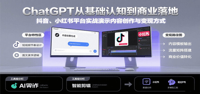 ChatGPT从基础认知到商业落地,实战演示抖音、小红书等平台的内容创作与变现-佳佳云创网