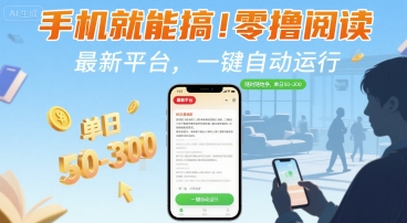 手机就能搞!零撸阅读挂G,最新平台,一键自动运行,随时随地挣,单日50-3张+【揭秘】-佳佳云创网