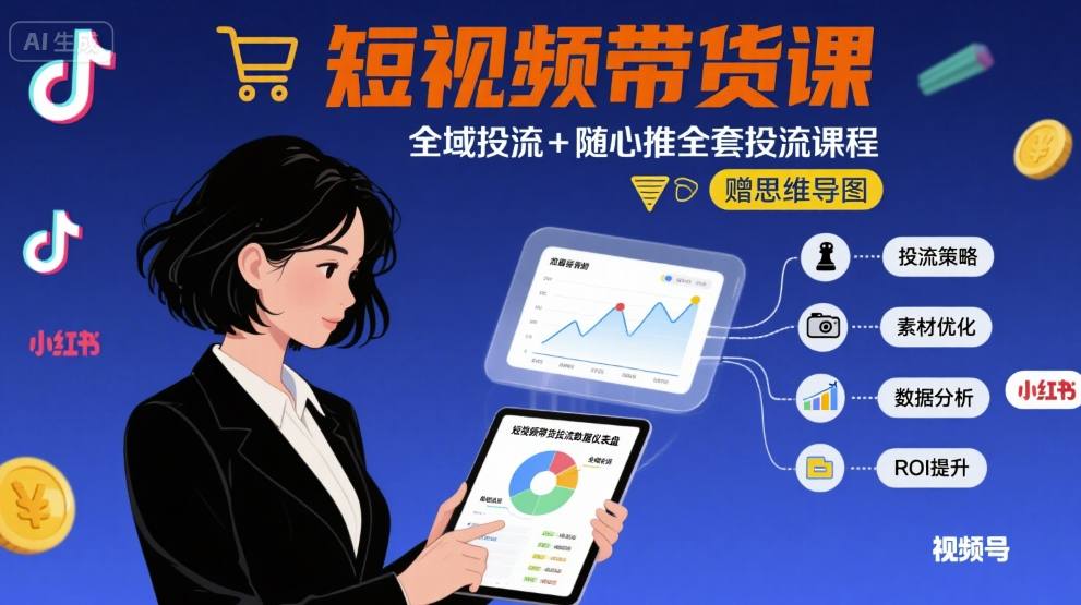 最新短视频带货课,全域投流+随心推全套投流课程+思维导图-佳佳云创网