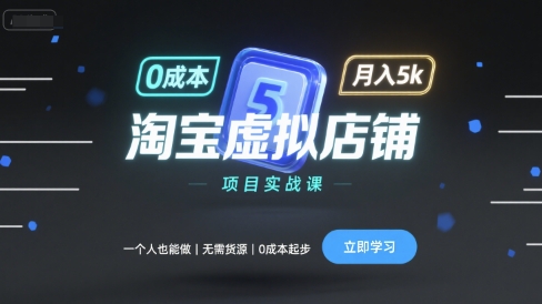 淘宝虚拟店铺项目实战课,一个人也能做,无需货源、0成本起步,月入5k-佳佳云创网