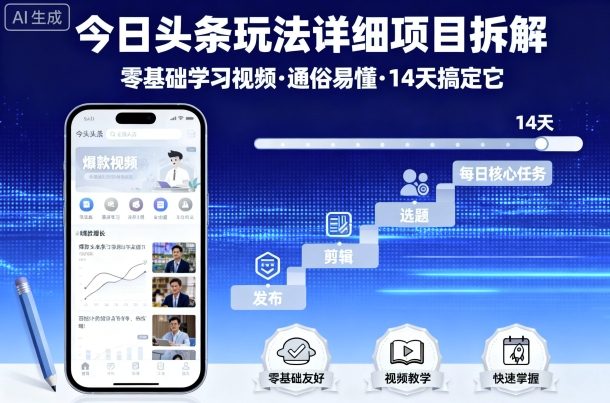 今日头条玩法详细项目拆解,零基础学习视频 通俗易懂 14天搞定它-佳佳云创网