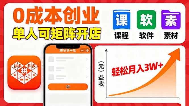 (16047期)拼多多虚拟电商,0成本,单人可矩阵开店,轻松月入3W+-佳佳云创网