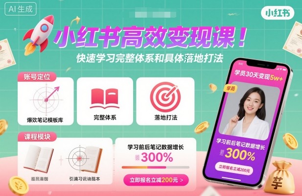 小红书高效变现课,快速学习小红书完整体系和具体落地打法-佳佳云创网