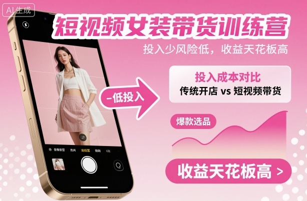短视频女装带货训练营,投入少风险低,收益天花板高-佳佳云创网