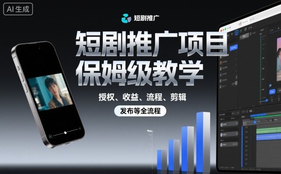 短剧推广项目保姆级教学,授权、收益、流程、剪辑,发布等全流程-佳佳云创网