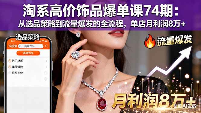(16351期)淘系高价饰品爆单课74期:从选品策略到流量爆发的全流程,单店月利润8万+-佳佳云创网