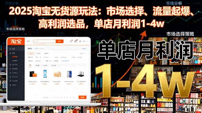 (16445期)2025淘宝无货源玩法:市场选择、流量起爆、高利润选品,单店月利润1-4w-佳佳云创网