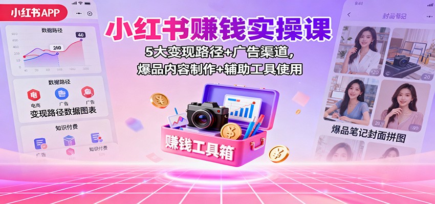 小红书赚钱实操课:5大变现路径+广告渠道,爆品内容制作+辅助工具使用-佳佳云创网