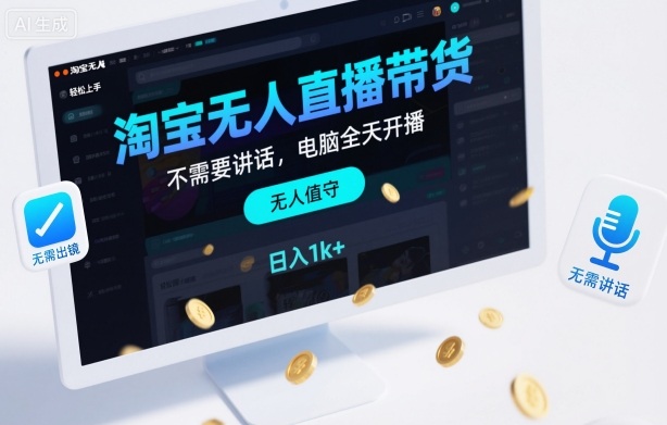 淘宝无人直播带货,不需要出镜,不需要讲话,电脑全天开播,轻松上手,日入1k+【揭秘】-佳佳云创网