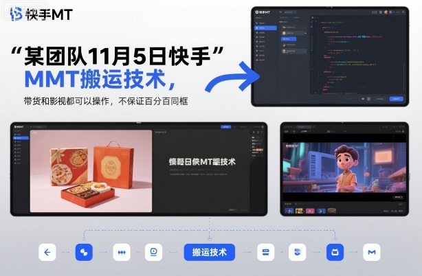 某团队11月5日快手MT搬运技术,带货和影视都可以操作,不保证百分百同框,自测-佳佳云创网