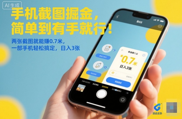 手机截图掘金,简单到有手就行!两张截图就能賺0.7米,一部手机轻松搞定,日入3张【揭秘】-佳佳云创网