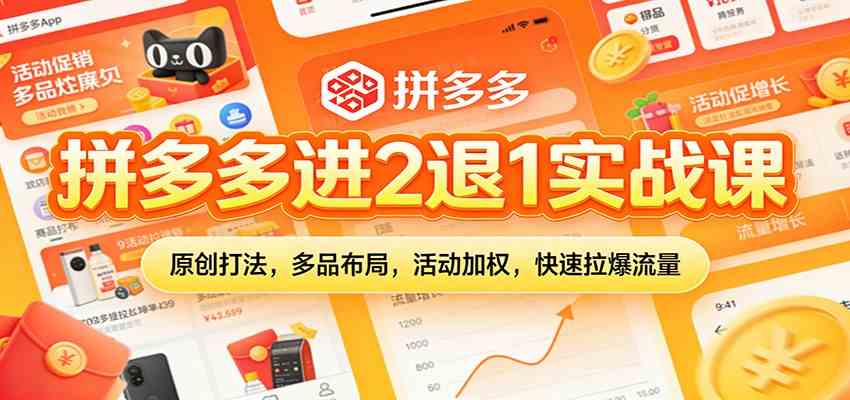 拼多多进2退1实战课:原创打法,多品布局,活动加权,快速拉爆流量-佳佳云创网