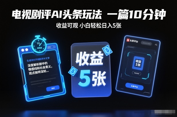 电视剧评AI头条玩法,一篇10分钟,收益可观,小白轻松日入5张+【独家】-佳佳云创网