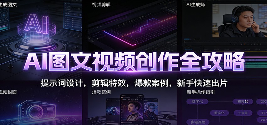 AI图文视频创作全攻略:提示词设计,剪辑特效,爆款案例,新手快速出片-佳佳云创网