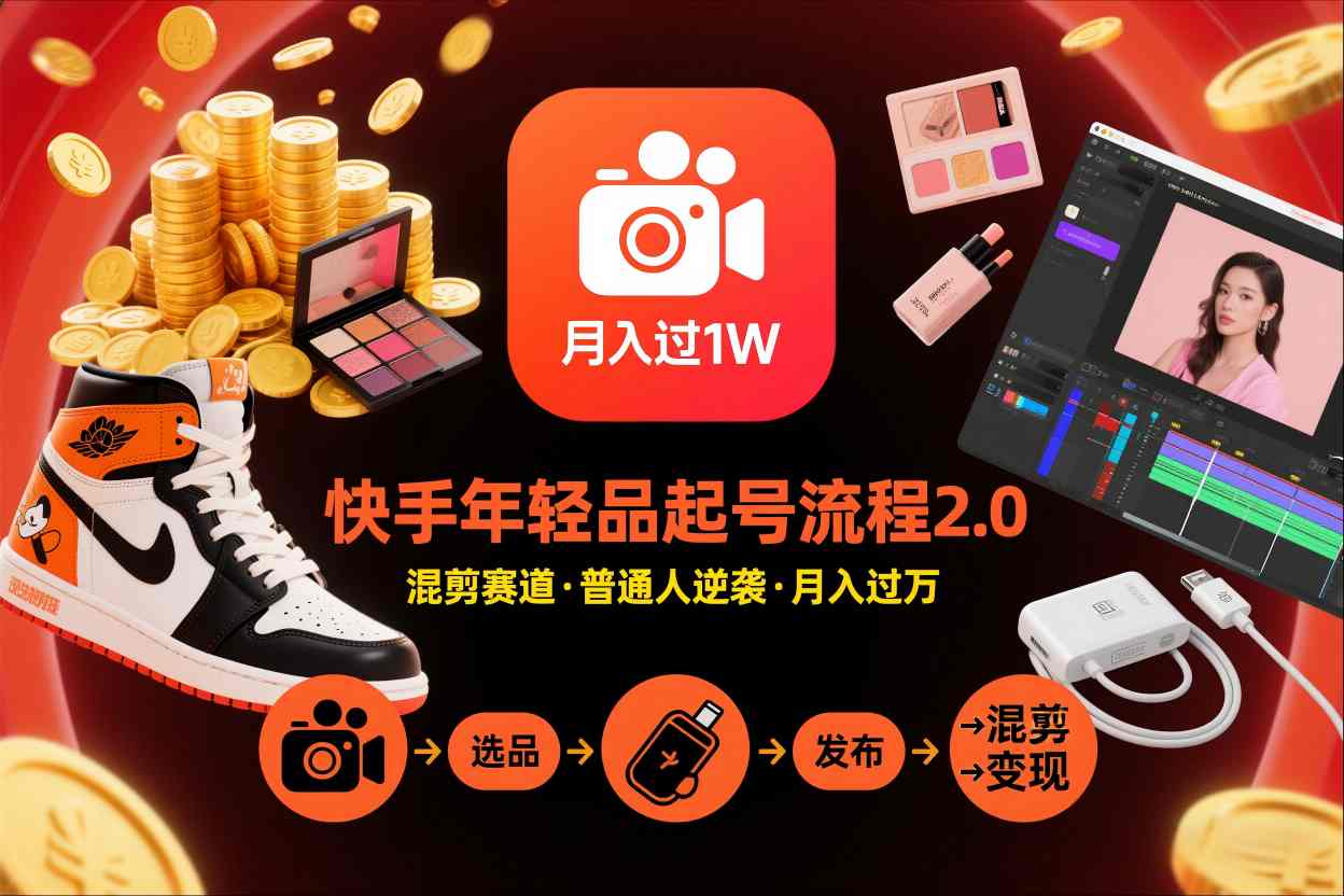 快手短视频带货年轻品起号流程2.0,快手年轻品混剪赛道,普通人也能月入过1W-佳佳云创网