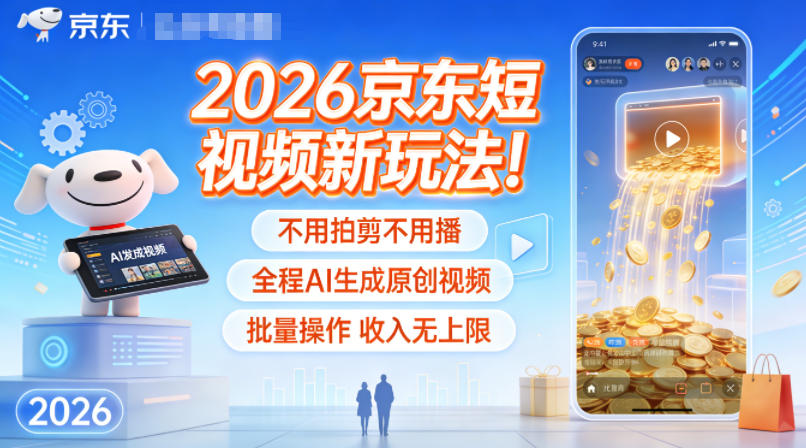 2026京东短视频新玩法!不用拍剪不用播,全程AI生成原创视频,批量操作收入无上限-佳佳云创网