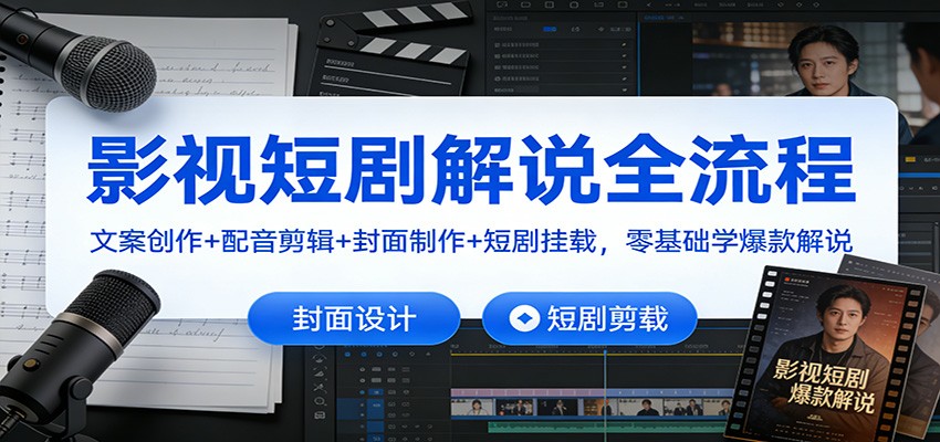 影视短剧解说全流程:文案创作+配音剪辑+封面制作+短剧挂载,零基础学爆款解说-佳佳云创网