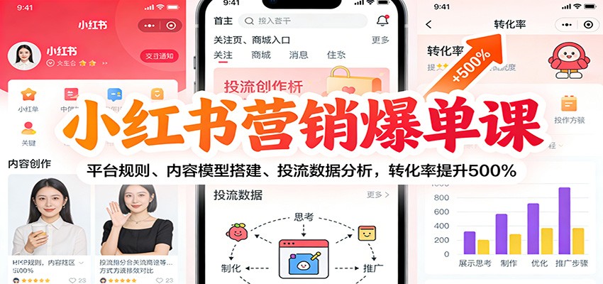 小红书营销爆单课:平台规则、内容模型搭建、投流数据分析,转化率提升500%-佳佳云创网