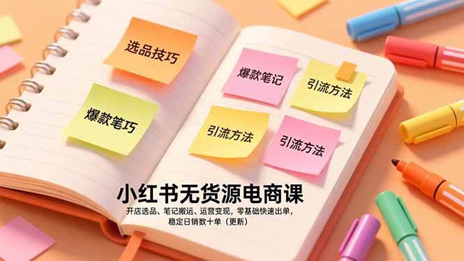 (17018期)小红书无货源电商课,开店选品、笔记搬运、运营变现,零基础快速出单,稳定日销数十单(更新)-佳佳云创网