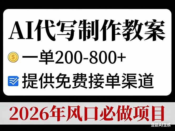 (17096期)AI代写制作教案,一单200-800+,提供免费接单渠道,2026年风口必做项目-佳佳云创网