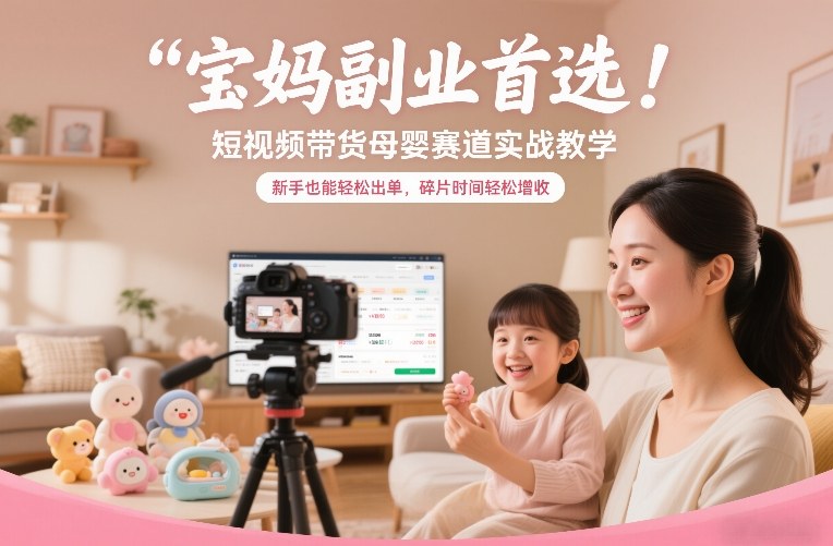 宝妈副业首选!短视频带货母婴赛道实战教学,新手也能轻松出单,碎片时间轻松增收-佳佳云创网