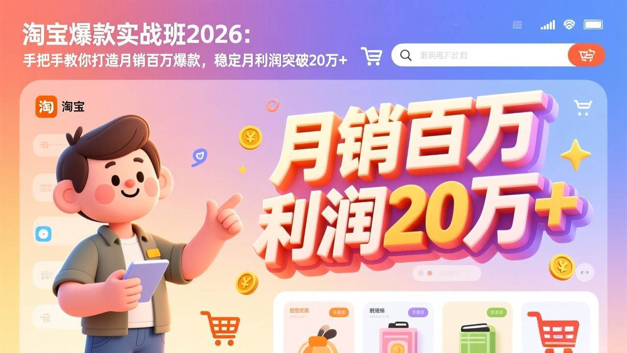 (17209期)淘宝爆款实战班2026:手把手教你打造月销百万爆款,稳定月利润突破20万+-佳佳云创网