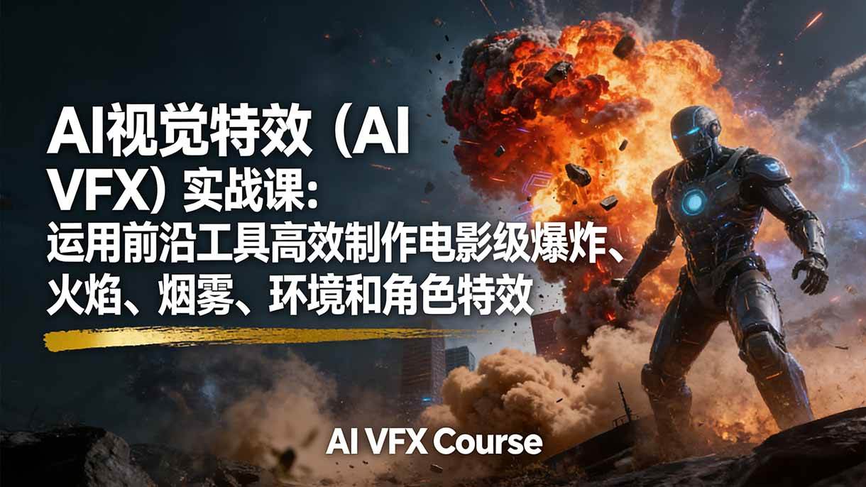 (17212期)AI视觉特效(AI VFX)实战课:运用前沿工具高效制作电影级爆炸、火焰、烟雾、环境和角色特效-佳佳云创网