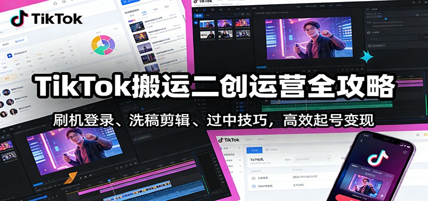 TikTok搬运二创运营全攻略:刷机登录、洗稿剪辑 、过中技巧,高效起号变现-佳佳云创网