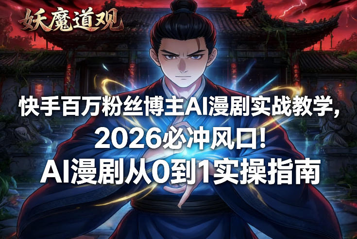 快手百万粉丝博主AI漫剧实战教学,2026必冲风口!AI漫剧从0到1实操指南-佳佳云创网