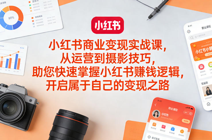 小红书商业变现实战课,从运营到摄影技巧,助您快速掌握小红书賺钱逻辑,开启属于自己的变现之路-佳佳云创网